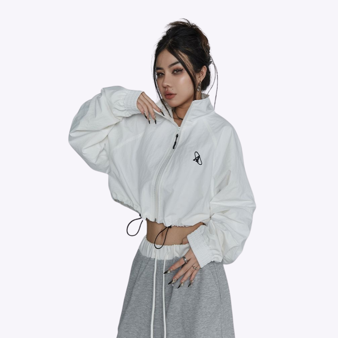 Image of Cropped Zipped Windbreaker Jacket